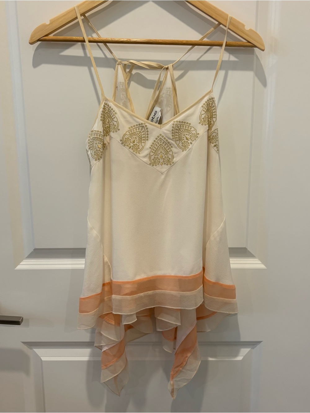 Vintage Y2K Bebe 100% Silk Cami Top XS Handkerchief Hem Embroidered Fairycore